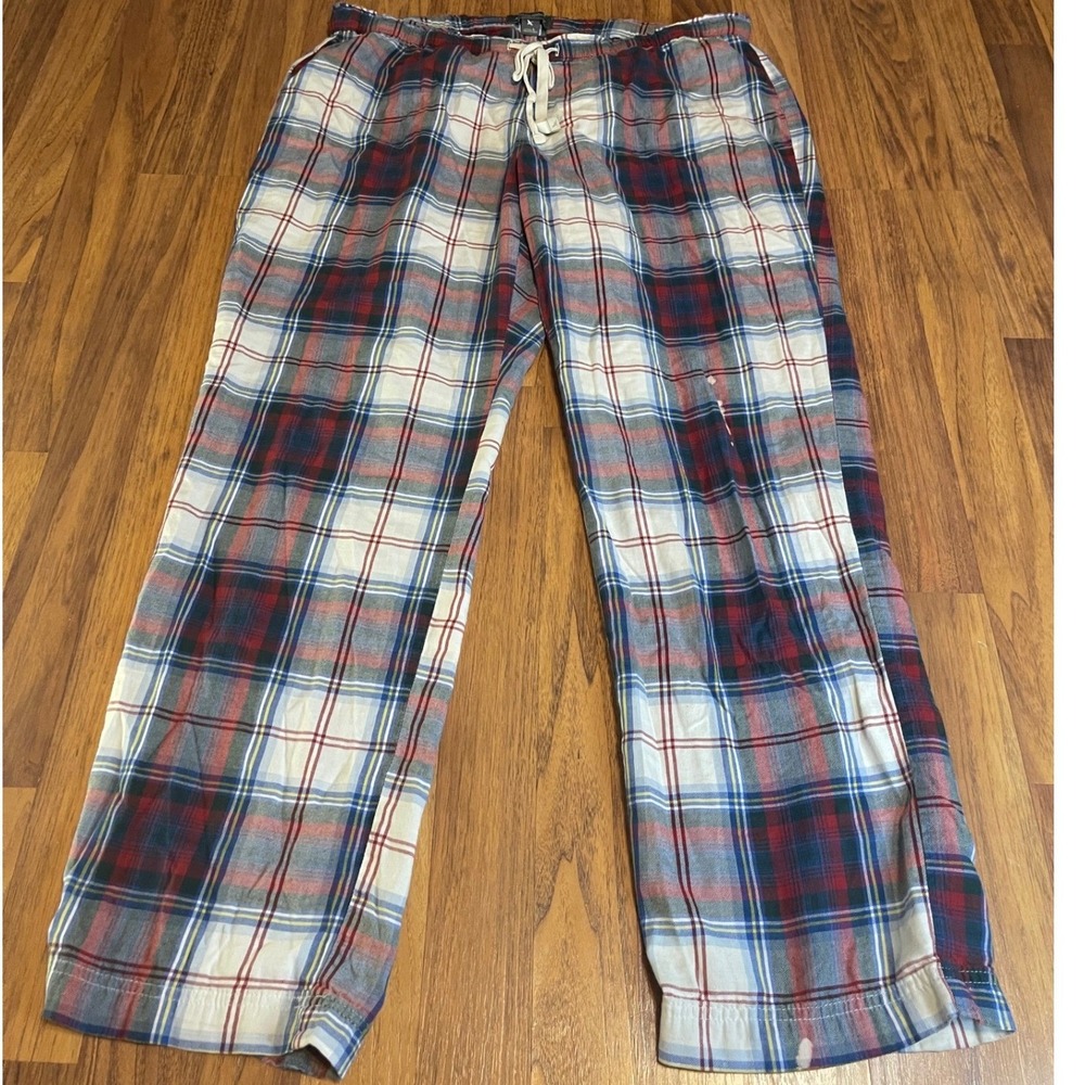 Eddie Bauer Pajama Pants Womens Large Plaid Cotton Flannel Red Navy White L